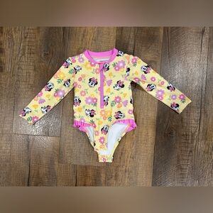 Disney Yellow Minnie Floral Long-Sleeve One-Piece with Pink Trim